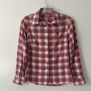 Burberry Brit Pink Red Plaid Button Up Logo Shirt Small Academia Slim Fit Y2K
